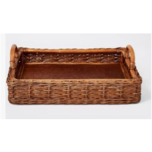 Handcrafted Rattan Wicker Tray By Threshold With Tags
