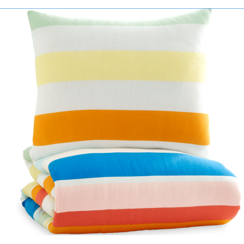 Gap Home Kids Mixed Stripe T-Shirt Soft Jersey Organic Cotton Blend Comforter Set, Full/Queen, Rainbow,3-Pieces