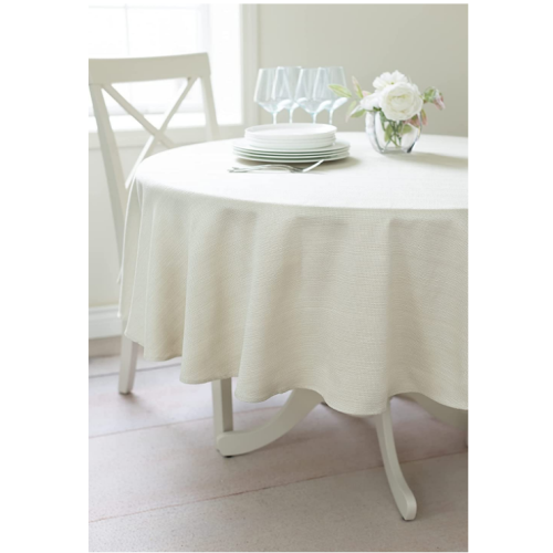 Benson Mills Textured Fabric Table Cloth 90" Round, Light Grey