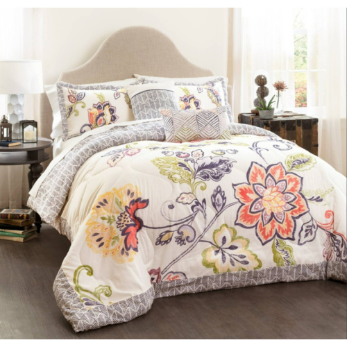 Lush Decor Aster Coral Navy Quilted Comforter Set - 5 Piece Décor Full/ Queen