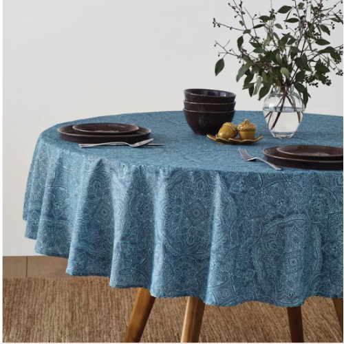 Bee & Willow™ Etched 70-Inch Round Laminated Tablecloth in Chambray