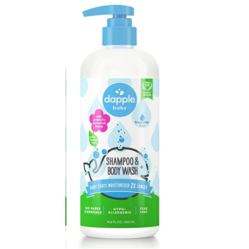 Baby Shampoo & Body Wash by Dapple Baby, Fragrance Free, Hypoallergenic, Tear Free, Plant Based Formula - Moisturizes with Violet, Chamomile & Lavender, 16.9 Fl Oz