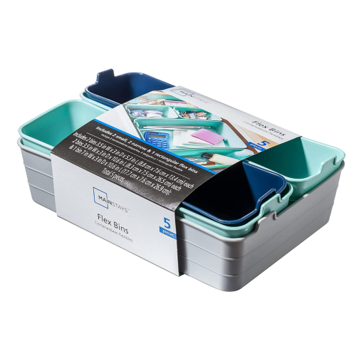 Starplast Industries Mainstays Set of 5 Flexible Drawer Storage Organizers, Grey, Blue, Teal