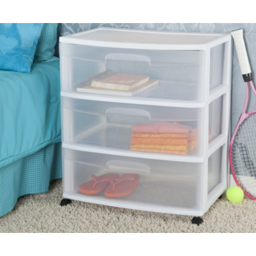 Sterilite Wide 3 Drawer Cart White