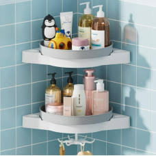 360° Rotate Corner Shower Caddy, 2 Pack Rotating Shower Organizer Shelves, Shower Lazy Susan Organizer for Bathroom Storage with Hook, No Drill Shower Shelf Rack for Bathroom, Dorm, Kitchen