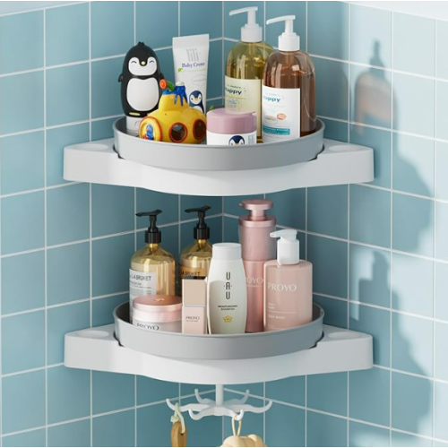 360° Rotate Corner Shower Caddy, 2 Pack Rotating Shower Organizer Shelves, Shower Lazy Susan Organizer for Bathroom Storage with Hook, No Drill Shower Shelf Rack for Bathroom, Dorm, Kitchen