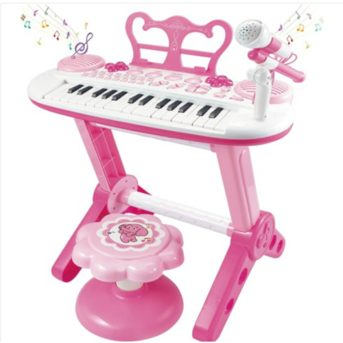 Kids Piano Keyboard Toys, 31-Keys Piano for Toddler Ages 3-5-9, Educational Toys with Microphone, Stool, Portable Multifunction Electronic Musical Instrument, 3+Year Old Girls Birthday Gift Ideas-Pink