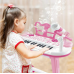 Kids Piano Keyboard Toys, 31-Keys Piano for Toddler Ages 3-5-9, Educational Toys with Microphone, Stool, Portable Multifunction Electronic Musical Instrument, 3+Year Old Girls Birthday Gift Ideas-Pink