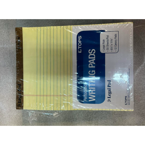 TOPS Pad Perforated Pads, Legal Ruled, 8.5" x 11.75", Canary Yellow Paper, 50 Sheets/Pad, 12 Pads