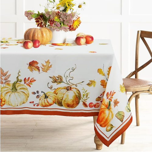 Tablecloth Autumn Pumpkin Table Cloths Fall Thanksgiving Oblong/ Oval Tablecloth Waterproof,Anti-Wrinkle,Easy To Wash,Reusable Polyester Table Cover For Thanksgiving & Fall Decorations 