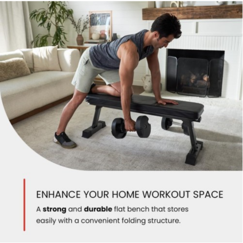 Finer Form Gym Quality Foldable Flat Bench for Multi-Purpose Weight Training and Ab Exercises - Free PDF Workout Chart Included