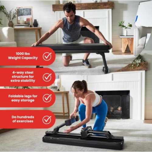 Finer Form Gym Quality Foldable Flat Bench for Multi-Purpose Weight Training and Ab Exercises - Free PDF Workout Chart Included