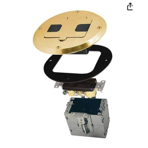 RACO 6239BP Floor Kit with Recessed Duplex 15A TR Device and Adjustable Steel Box, 1-Gang, Brass