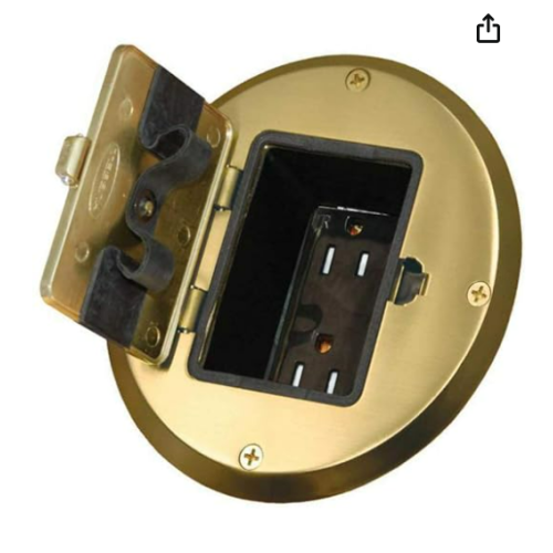 RACO 6239BP Floor Kit with Recessed Duplex 15A TR Device and Adjustable Steel Box, 1-Gang, Brass