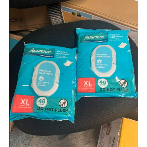 Assurance Premium Pre-moistened Disposable Washcloths, Extra Large, 48ct, 2 pack