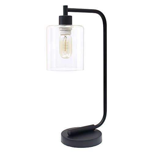 Black Industrial Iron Metal Desk Lamp with Fabric Shade