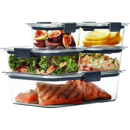 Rubbermaid Brilliance Food Storage Container, 10-Piece Set, 100% Leak-Proof, Plastic, Clear