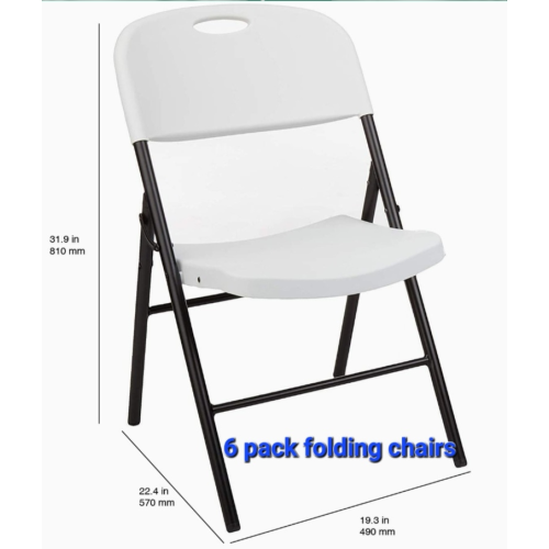 6-pack of molded plastic and metal folding chairs