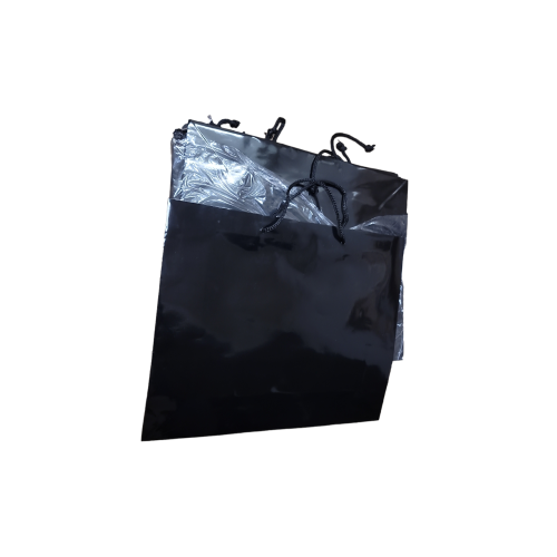 Large Gloss Black Gift Bags with Fabric Handles Set of 8