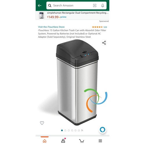 iTouchless 13 Gallon Kitchen Trash Can with AbsorbX Odor Filter System, Powered by Batteries (not Included) or Optional AC Adapter (Sold Separately), Original Stainless Steel