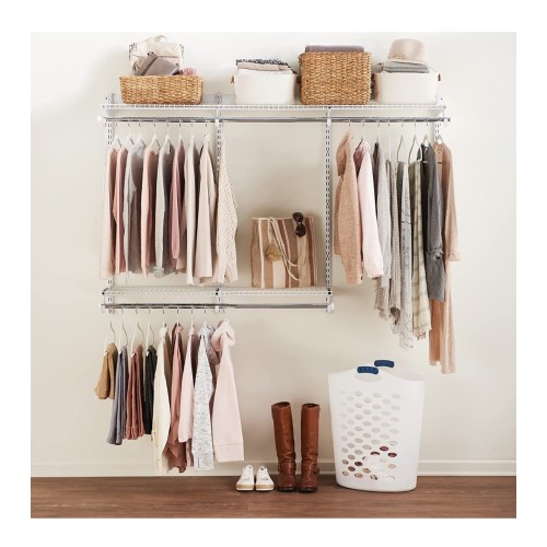 Rubbermaid Configurations Classic Closet Kit, White, 3-6 Ft., Wire Shelving Kit with Expandable Shelving and Telescoping Rods, Custom Closet Organization System, Easy Installation