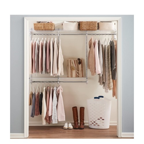 Rubbermaid Configurations Classic Closet Kit, White, 3-6 Ft., Wire Shelving Kit with Expandable Shelving and Telescoping Rods, Custom Closet Organization System, Easy Installation