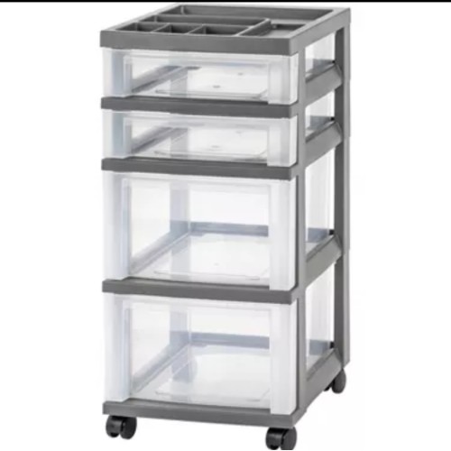 IRIS 4 Drawer Plastic Storage Cart Gray/Natural Clear