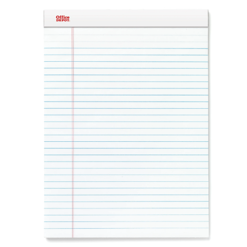 Office Depot® Brand Perforated Writing Pads, 8-1/2" x 14", Legal Ruled, 50 Sheets, White, Pack Of 4 Pads