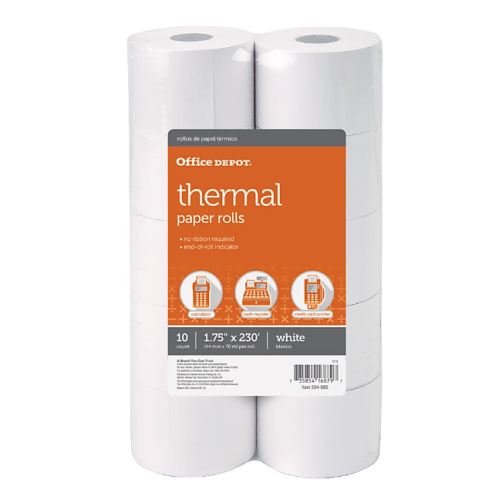 Thermal Paper Rolls, 1-3/4" x 230', White, Pack Of 10