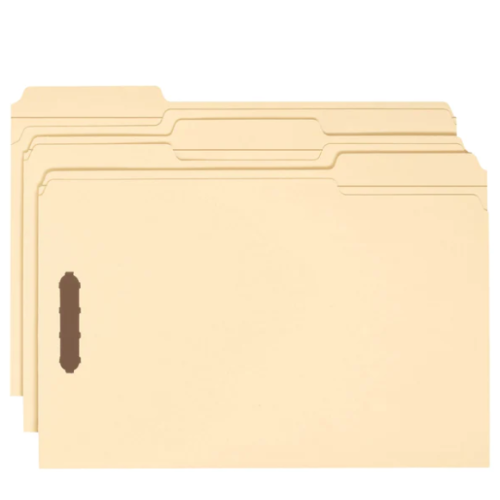 Fastener File Folders, 1/3-Cut Reinforced Tab, 1-1/2 inch Expansion, 2 Fasteners