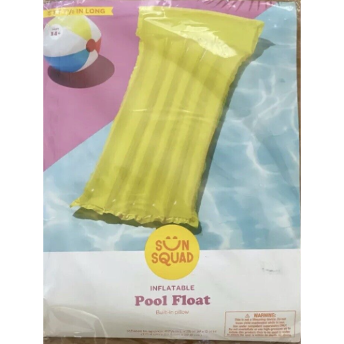 Sun Squad Inflatable Yellow Pool Float w/ Built In Pillow 67" L & 25" W B238