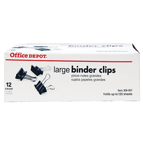 Office Depot® Brand Binder Clips, Large, 2" Wide, 1" Capacity, Black, Box Of 12