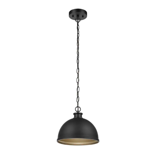 Talullah 1-Light Matte Black Pendant Lighting with Gold Interior