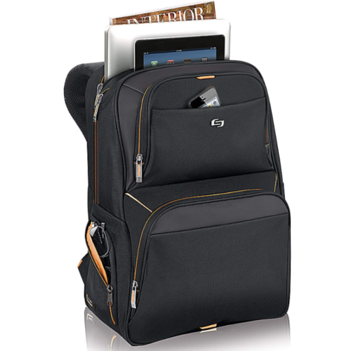 Solo New York Everyday Backpack with 17.3" Laptop Compartment, Black/Orange