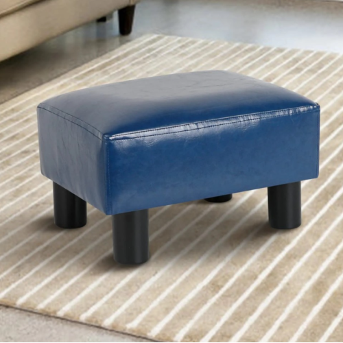 GRUNEN WOLKEN Footrest Small Ottoman Stool PU Faux Leather Modern Rectangle Seat Chair Footstool, Royal Blue