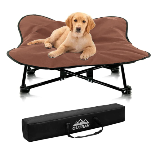 Portable Elevated Dog Bed | Folding Pet Cot for Indoor, Outdoor, Traveling, Camping | Fold Up Steel Frame with Padded Cushion Canopy | Raised Travel Lounger for Large, Small, Dogs, Cats, up to 100 lb.