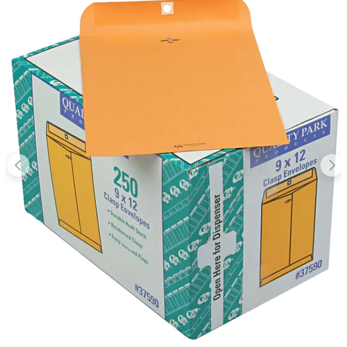 Quality Park Clasp Catalog Envelope, 9" x 12", Kraft, 250/Box