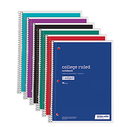 Just Basics® Wirebound Notebook, 3-Hole Punched, 8" x 10 1/2", 1 Subject, College Ruled, 70 Sheets, Assorted Colors, Pack Of 6