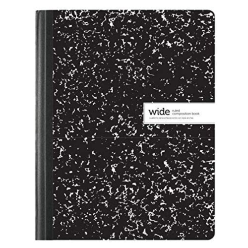 Composition Notebook, 2 Pack, Wide Ruled Paper, 9-3/4" x 7-1/2", 100 Sheets per Notebook, Black Marble