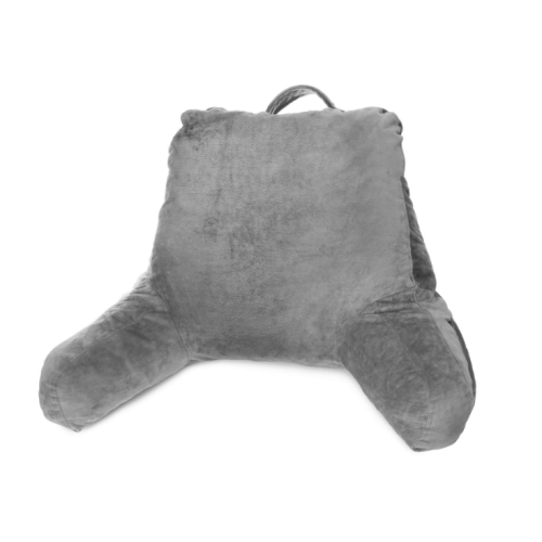 Clara Clark Bed Rest Reading Pillow with Arms and Pockets, for Kids Teens & Adults - Premium Shredded Memory Foam TV Pillow, Medium, Gray