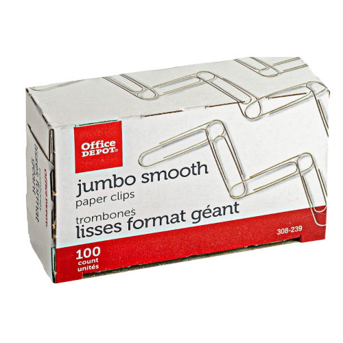 Office Depot® Brand Paper Clips, 1-7/8", 20-Sheet Capacity, Silver, 100 Clips Per Box