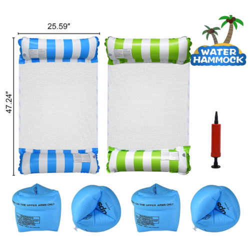 Sinceroduct 4PCS Inflatable Pool Float, 4-in-1 Multi-Purpose Water Hammock with Manual Air Pump and Arm Airbags, Beach Chair, Water Lounge, Water Drifter for Adults