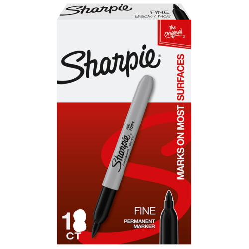 Sharpie Permanent Markers, Fine Point, Black, 18 count