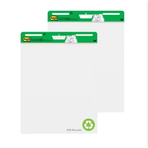 Post-it® Easel Pad made with Recycled Paper, 25 in. x 30 in., White, 30 Sheets/Pad, 2 Pads/Pack