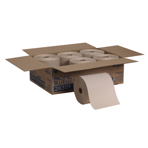 Pacific Blue Basic Recycled Hardwound Paper Towel Rolls by GP PRO (Georgia-Pacific), Brown, 26301, 800 Feet Per Roll, 6 Rolls Per Case
