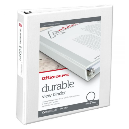 Durable View 3-Ring Binder, 1 1/2" Round Rings, 49% Recycled, White
