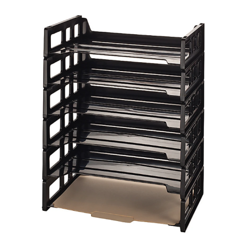 Office Depot® Brand 30% Recycled Ribbed Bottom Stackable Letter Trays, Black, Pack Of 6