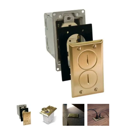 Rectangular, Metallic Floor Box Kit - Brass Finish Cover Plate