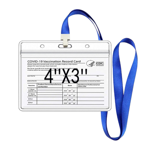 50 Pack CDC Vaccination Card Protector 4 X 3 Inches Immunization Record Vaccine Cards Cover Holder Clear Vinyl Plastic Sleeve with Waterproof Type Resealable Zip and 50 Pack Ropes