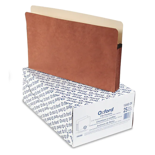 Pendaflex 30% Recycled Reinforced File Pocket, 3 1/2" Expansion, Legal Size, Brown, 25/Box (1526EOX)